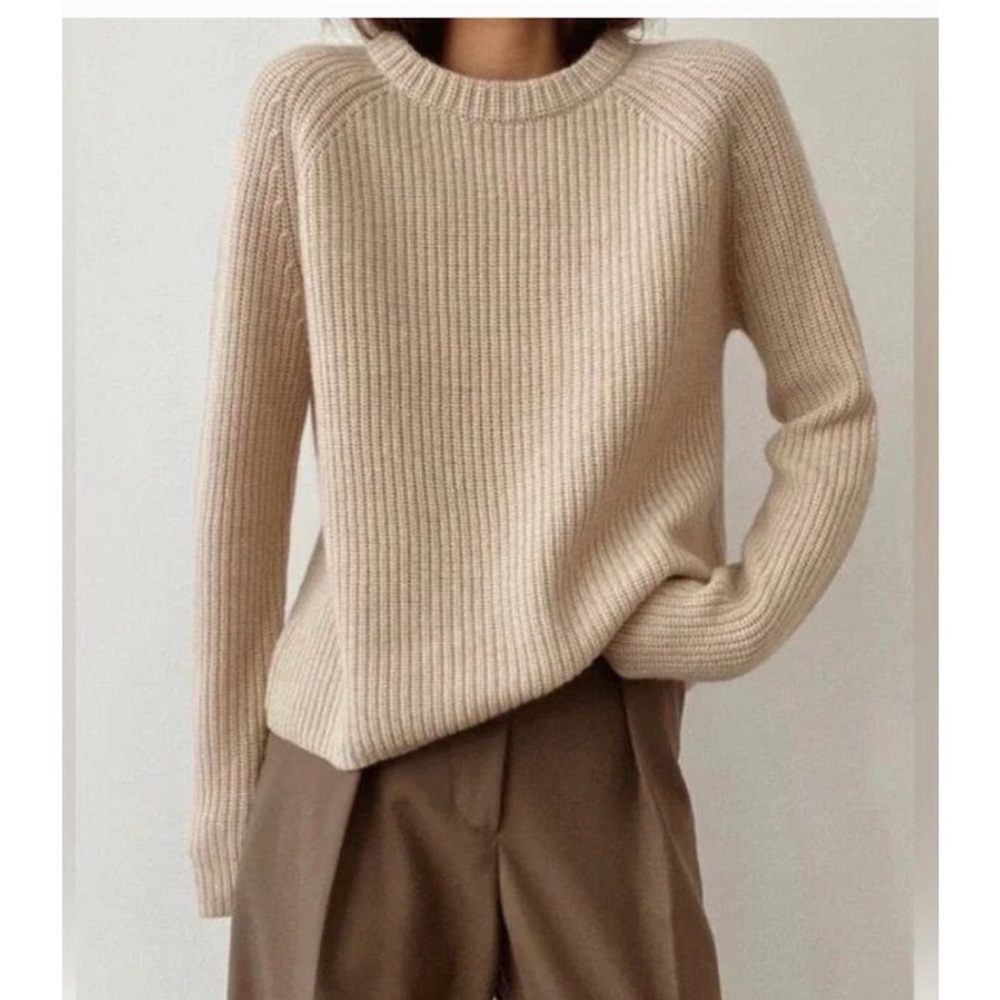 Jenni Kayne Beige Ribbed Knit Sweater